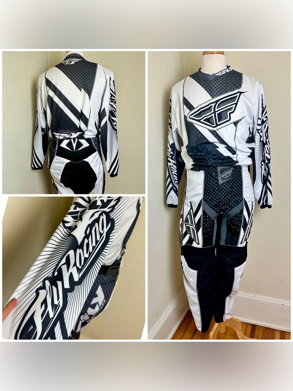 FLY RACING Mens F 16 Racing Set MX ATV BMX White Black 34 Pants M Shirt Jersey